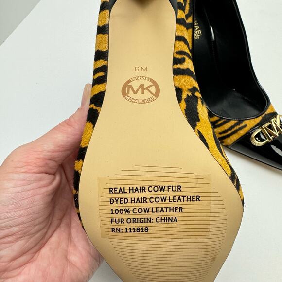 NEW MICHAEL Michael Kors Parker Tiger Print Calf Hair and Leather High Heel Pump - Picture 11 of 12